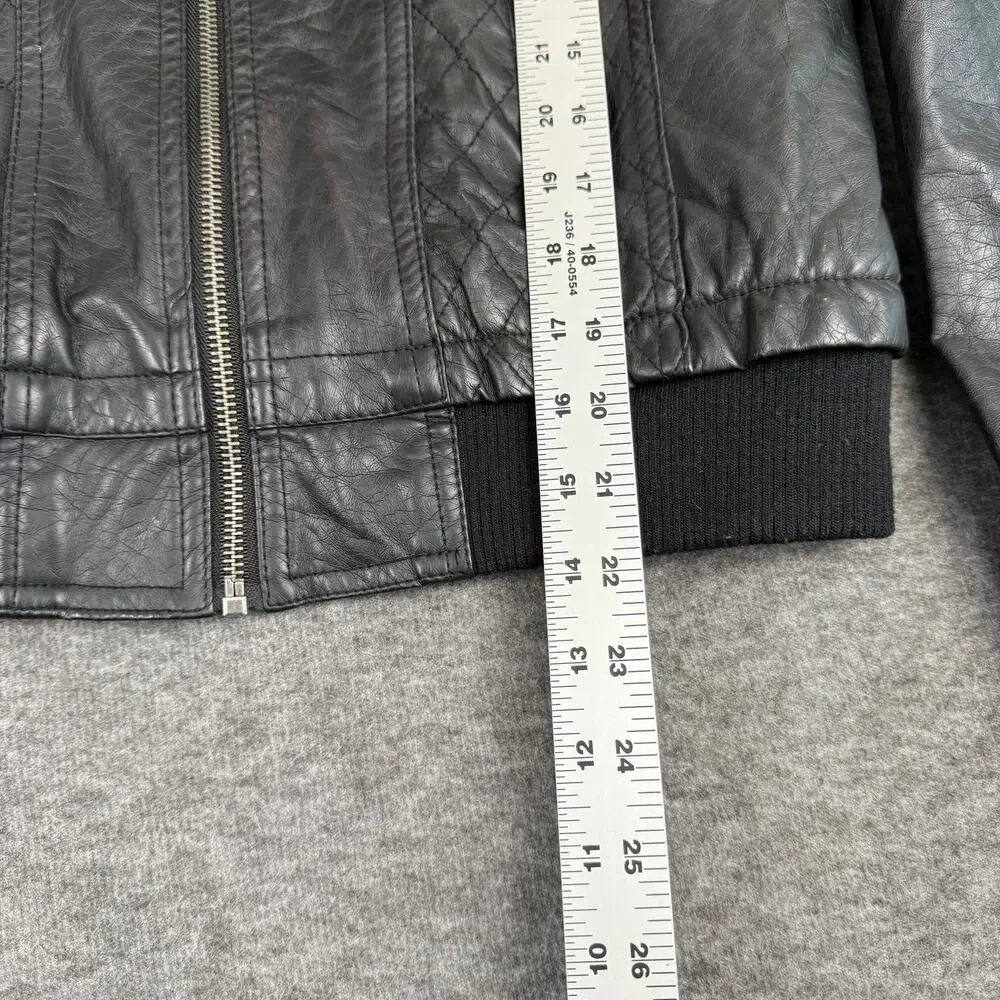 Lapis Women’s Faux Leather Moto Bomber Jacket Black Quilted size Large Edgy